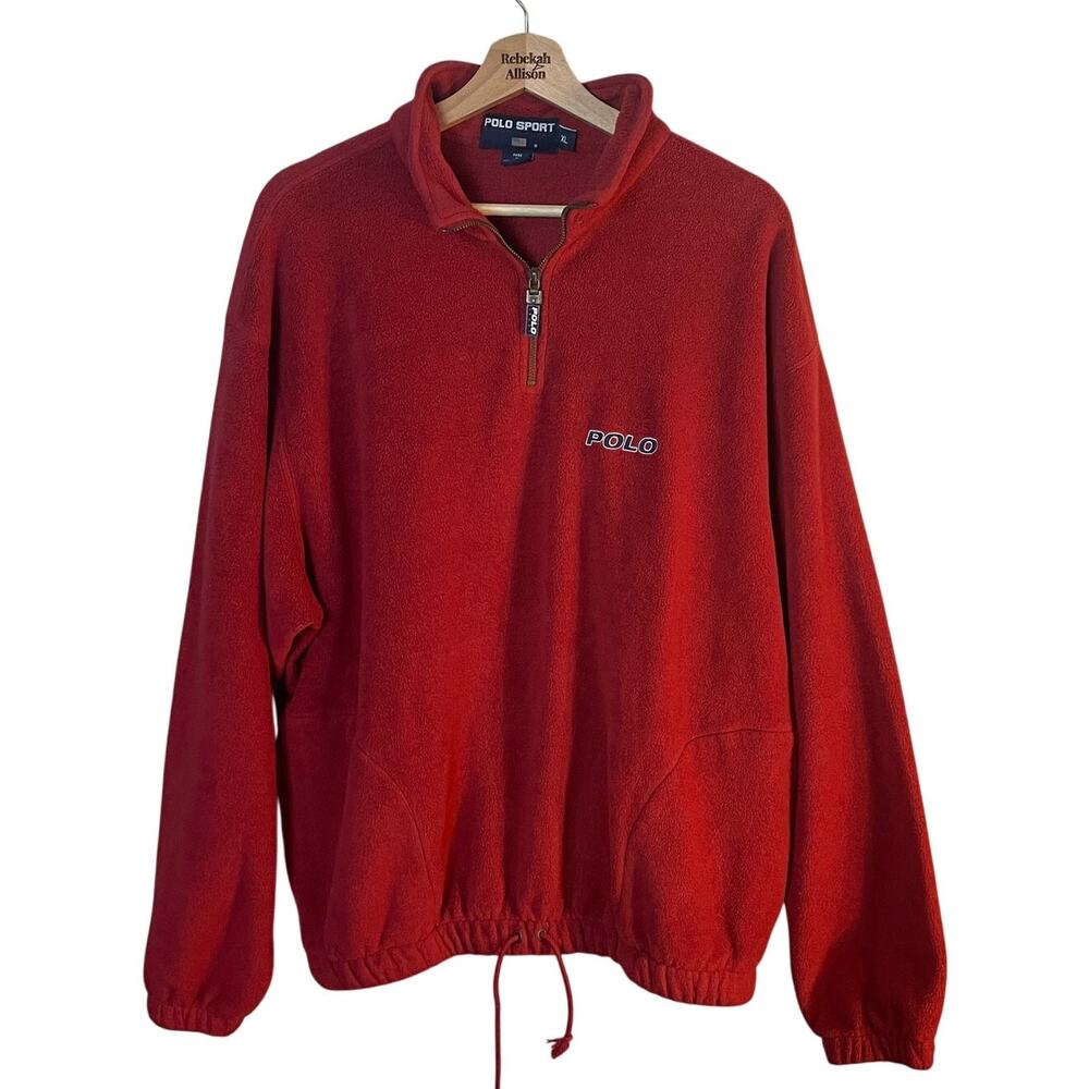VTG Ralph Lauren Polo Sport SZ XL Fleece Quarter Zip Drawstring Pullover 90s Y2K